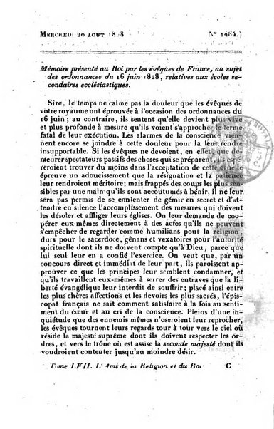 L'ami de la religion et du roi journal ecclesiastique, politique et litteraire