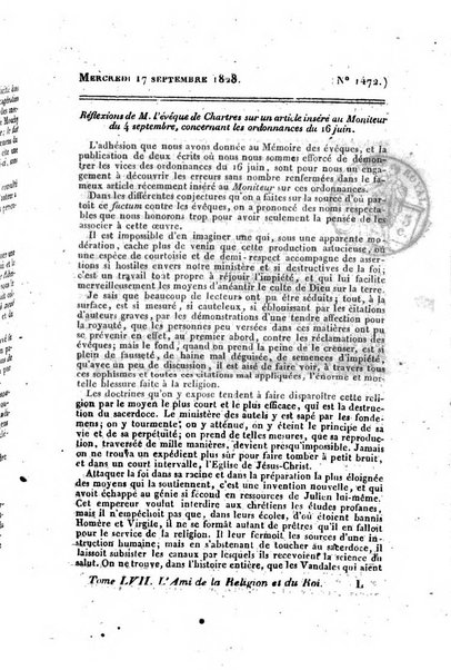 L'ami de la religion et du roi journal ecclesiastique, politique et litteraire