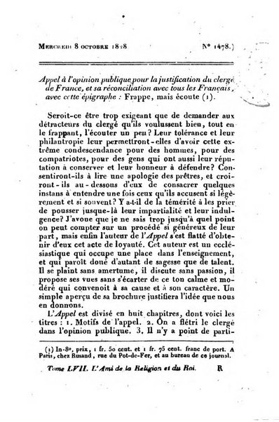 L'ami de la religion et du roi journal ecclesiastique, politique et litteraire