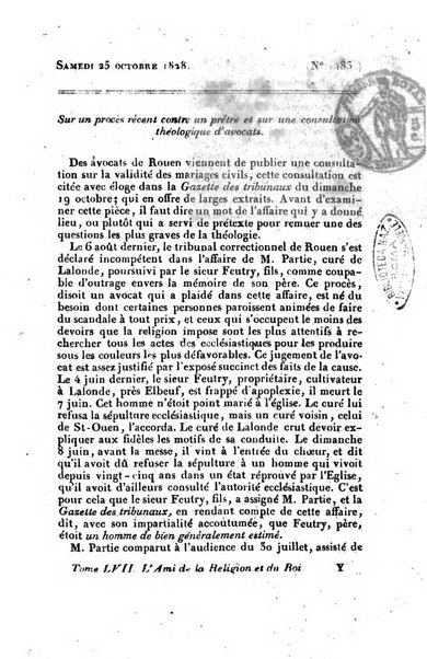 L'ami de la religion et du roi journal ecclesiastique, politique et litteraire