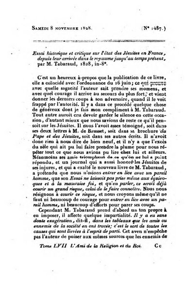 L'ami de la religion et du roi journal ecclesiastique, politique et litteraire