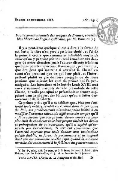 L'ami de la religion et du roi journal ecclesiastique, politique et litteraire