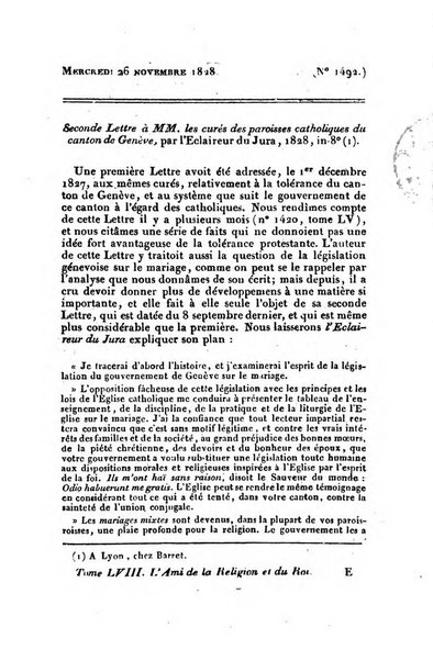 L'ami de la religion et du roi journal ecclesiastique, politique et litteraire