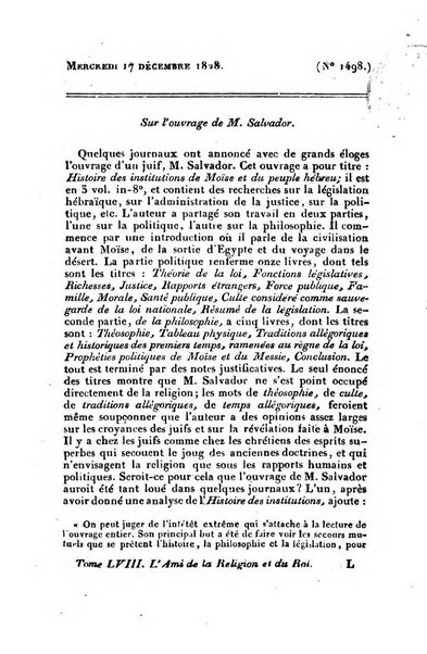 L'ami de la religion et du roi journal ecclesiastique, politique et litteraire