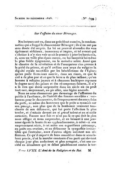 L'ami de la religion et du roi journal ecclesiastique, politique et litteraire