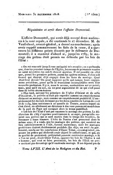 L'ami de la religion et du roi journal ecclesiastique, politique et litteraire