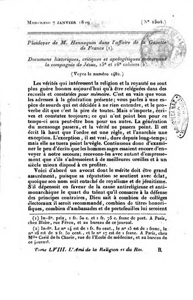 L'ami de la religion et du roi journal ecclesiastique, politique et litteraire