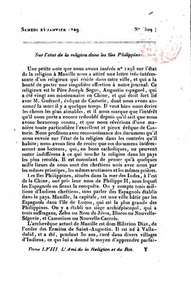 L'ami de la religion et du roi journal ecclesiastique, politique et litteraire