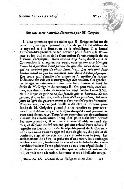 L'ami de la religion et du roi journal ecclesiastique, politique et litteraire