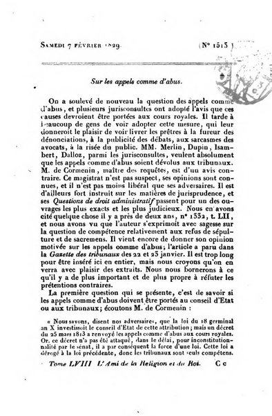 L'ami de la religion et du roi journal ecclesiastique, politique et litteraire