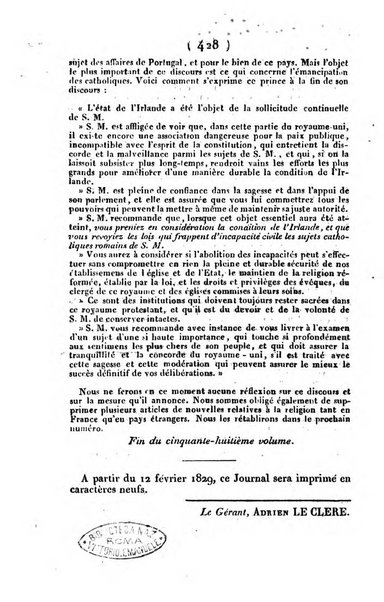 L'ami de la religion et du roi journal ecclesiastique, politique et litteraire