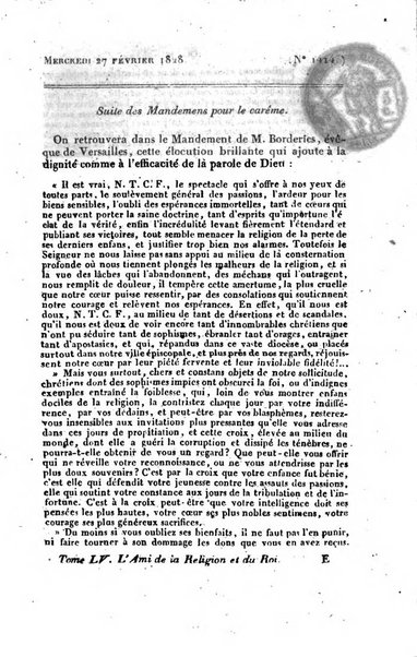 L'ami de la religion et du roi journal ecclesiastique, politique et litteraire