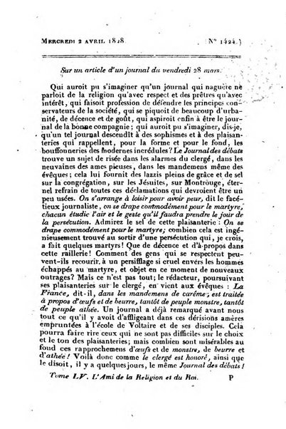 L'ami de la religion et du roi journal ecclesiastique, politique et litteraire