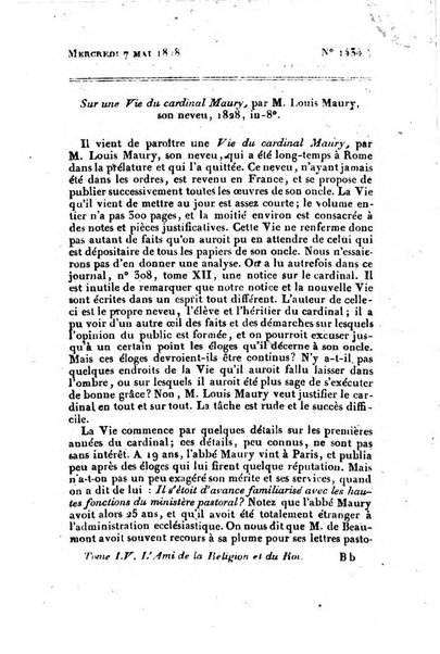 L'ami de la religion et du roi journal ecclesiastique, politique et litteraire