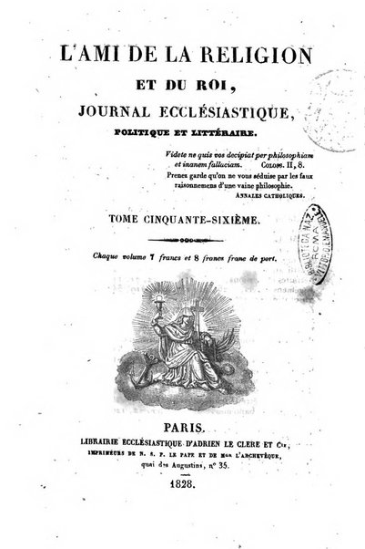 L'ami de la religion et du roi journal ecclesiastique, politique et litteraire