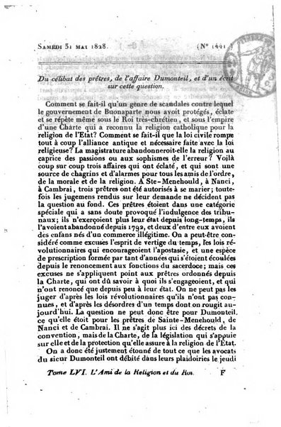 L'ami de la religion et du roi journal ecclesiastique, politique et litteraire