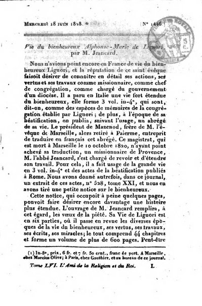 L'ami de la religion et du roi journal ecclesiastique, politique et litteraire