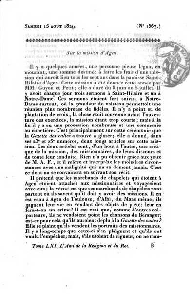 L'ami de la religion et du roi journal ecclesiastique, politique et litteraire