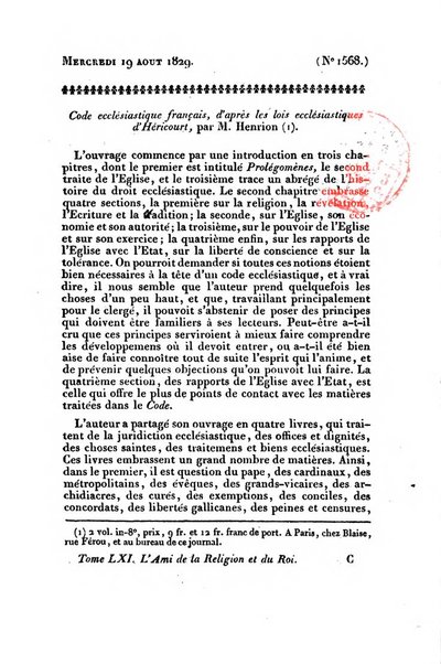 L'ami de la religion et du roi journal ecclesiastique, politique et litteraire