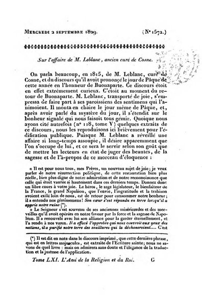 L'ami de la religion et du roi journal ecclesiastique, politique et litteraire