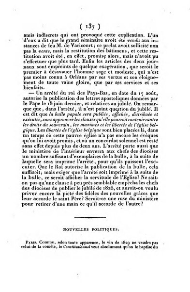 L'ami de la religion et du roi journal ecclesiastique, politique et litteraire