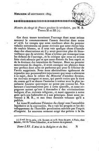 L'ami de la religion et du roi journal ecclesiastique, politique et litteraire