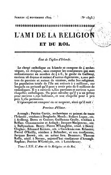 L'ami de la religion et du roi journal ecclesiastique, politique et litteraire