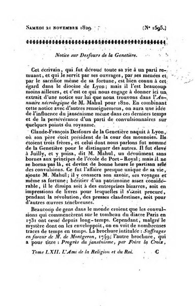 L'ami de la religion et du roi journal ecclesiastique, politique et litteraire