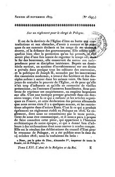 L'ami de la religion et du roi journal ecclesiastique, politique et litteraire