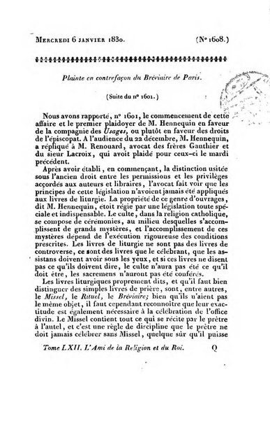 L'ami de la religion et du roi journal ecclesiastique, politique et litteraire