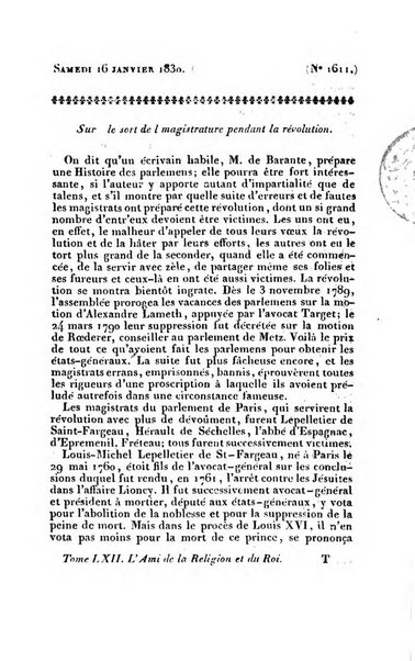 L'ami de la religion et du roi journal ecclesiastique, politique et litteraire