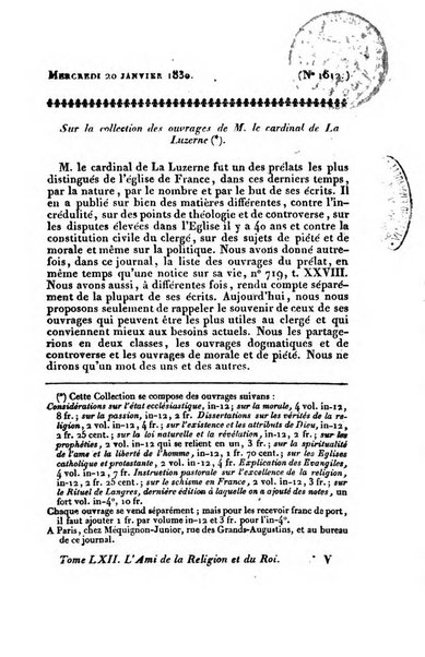 L'ami de la religion et du roi journal ecclesiastique, politique et litteraire