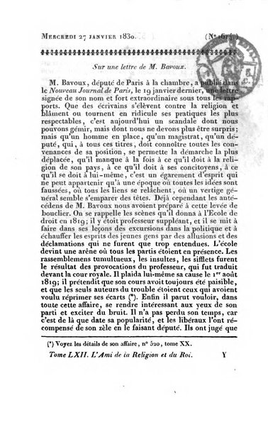 L'ami de la religion et du roi journal ecclesiastique, politique et litteraire