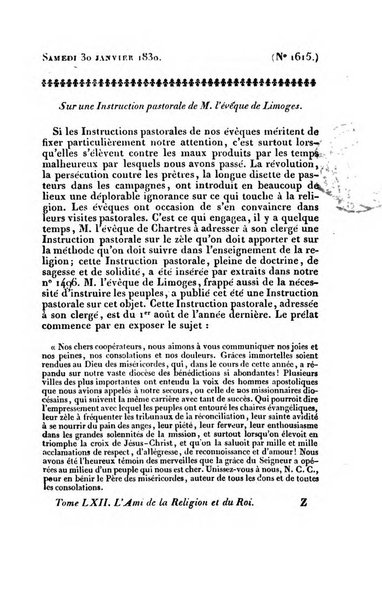 L'ami de la religion et du roi journal ecclesiastique, politique et litteraire