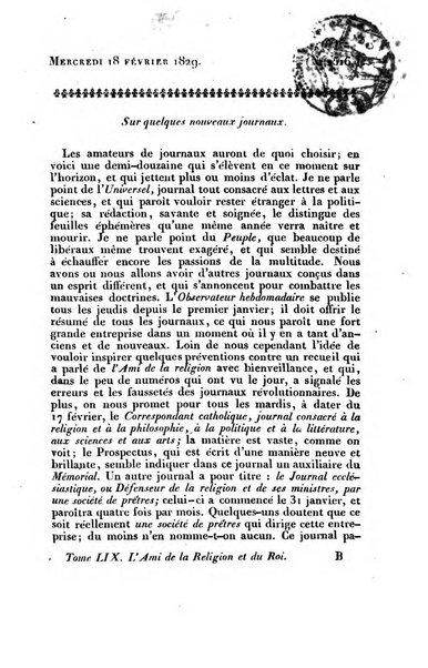 L'ami de la religion et du roi journal ecclesiastique, politique et litteraire