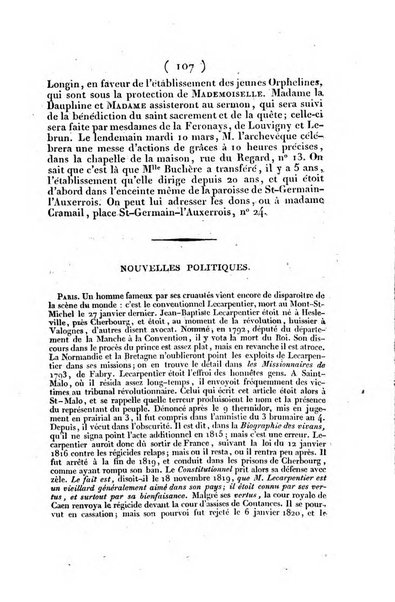 L'ami de la religion et du roi journal ecclesiastique, politique et litteraire