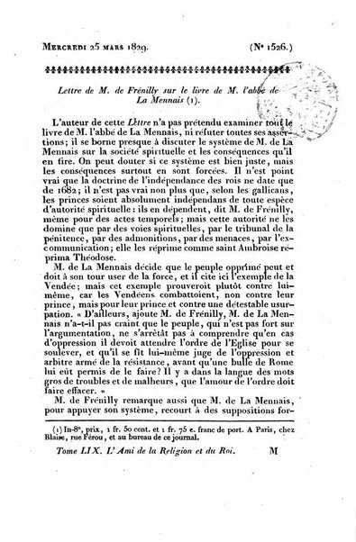 L'ami de la religion et du roi journal ecclesiastique, politique et litteraire