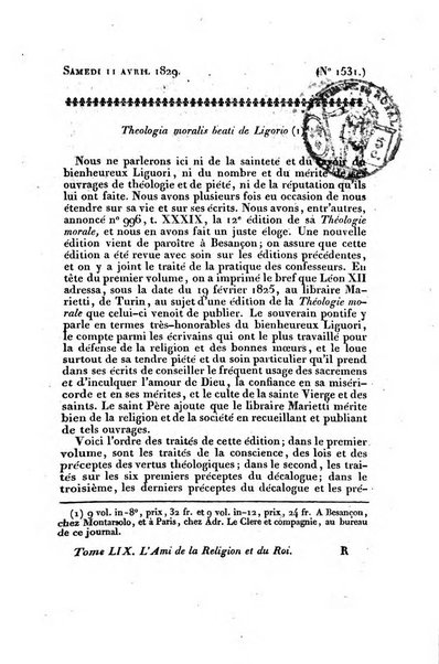 L'ami de la religion et du roi journal ecclesiastique, politique et litteraire