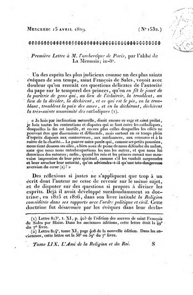 L'ami de la religion et du roi journal ecclesiastique, politique et litteraire