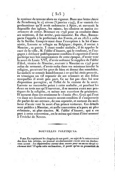 L'ami de la religion et du roi journal ecclesiastique, politique et litteraire