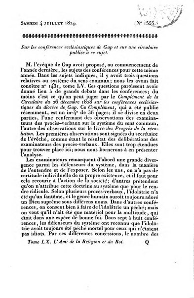 L'ami de la religion et du roi journal ecclesiastique, politique et litteraire