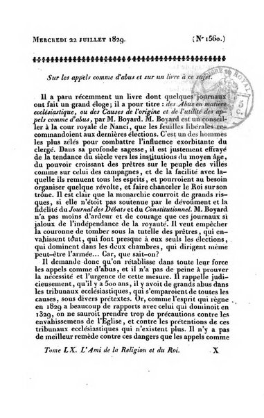 L'ami de la religion et du roi journal ecclesiastique, politique et litteraire