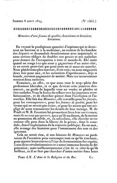 L'ami de la religion et du roi journal ecclesiastique, politique et litteraire