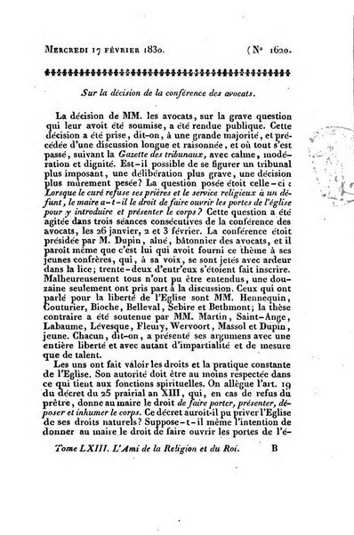 L'ami de la religion et du roi journal ecclesiastique, politique et litteraire