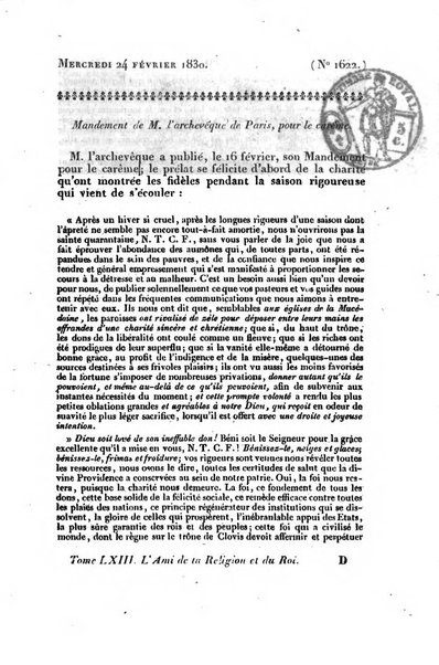 L'ami de la religion et du roi journal ecclesiastique, politique et litteraire