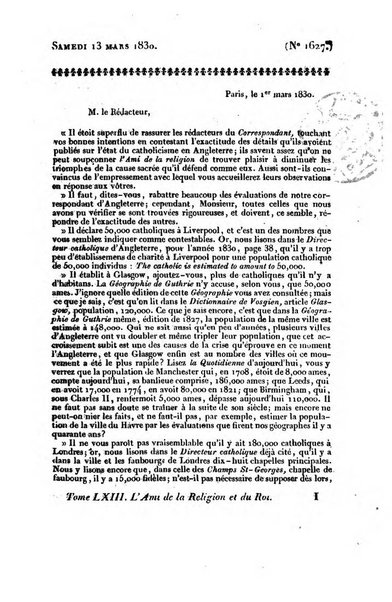 L'ami de la religion et du roi journal ecclesiastique, politique et litteraire