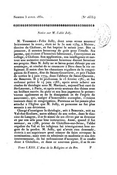 L'ami de la religion et du roi journal ecclesiastique, politique et litteraire