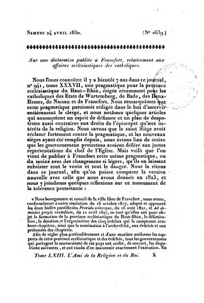 L'ami de la religion et du roi journal ecclesiastique, politique et litteraire