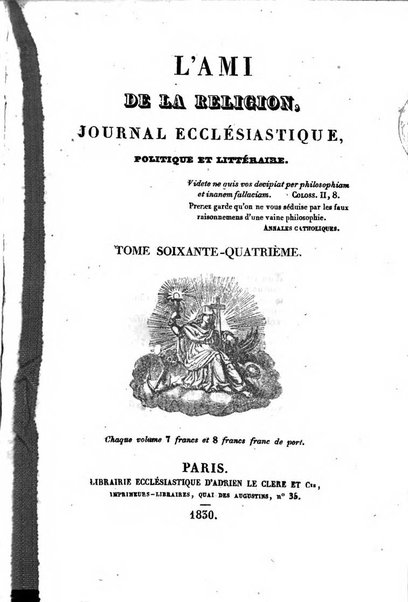 L'ami de la religion et du roi journal ecclesiastique, politique et litteraire