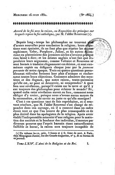 L'ami de la religion et du roi journal ecclesiastique, politique et litteraire